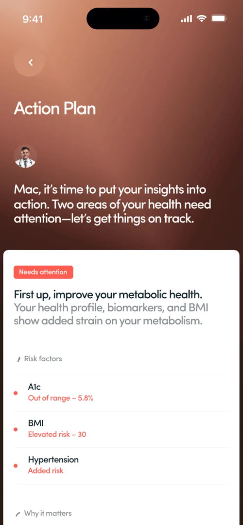 App screen animation revealing the Action Plan with steps someone can take.